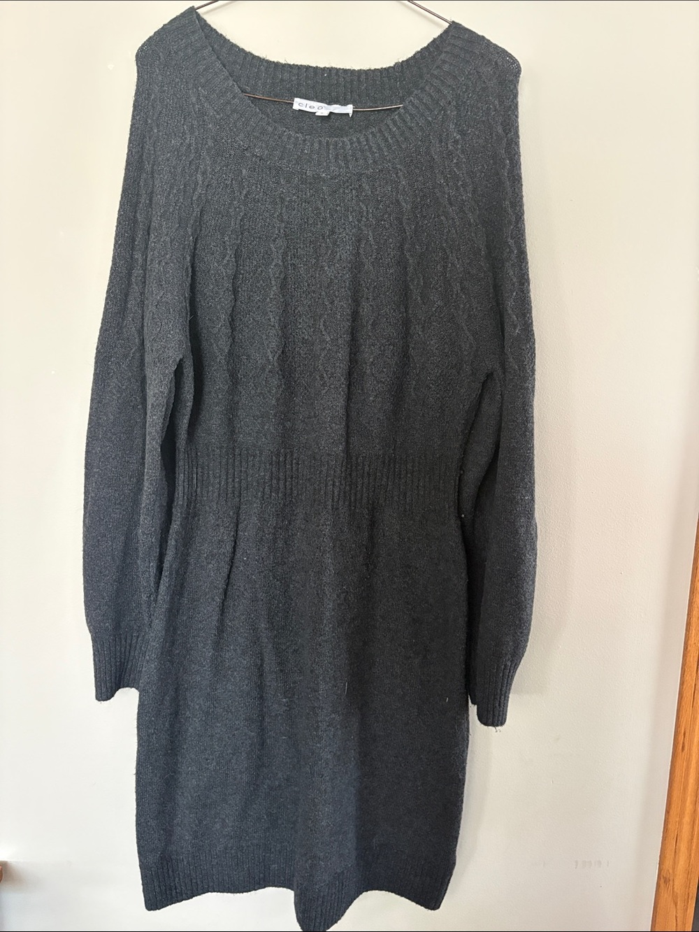 Cleo Long Sleeve Cable Knit Dress in Charcoal Gray